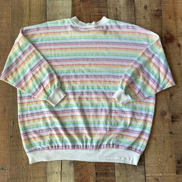 Vintage Kicks Women's Pastel Rainbow Striped Cotton Lightweight Sweatshirt - Picture 8 of 8